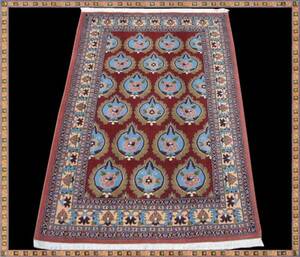 【ペルシャ絨毯/カーペット】手織りウール100％ ケルマン産：208cmｘ136cm