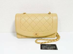 ☆極美品☆CHANEL シャネル ショルダーバッグ ダイアナ　ベージュラムスキン マトラッセ ココマーク シール有 ヴィンテージ　チェーン 