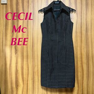 CECIL Mc BEE タイト ミニワンピース 黒 S～Ｍ チェック柄 ノースリーブ エロ sexy 古着 美品