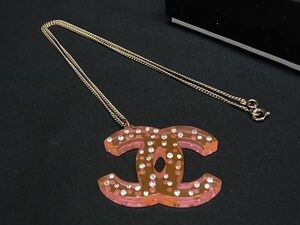 1円 ■美品■ CHANEL シャネル ココマーク 04A ラインストーン ネックレス アクセサリー レディース クリアピンク系×ゴールド系 AV5535