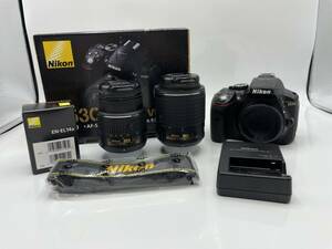 【良品】Nikon / ニコン D5300 / AF-S DX NIKKOR 18-55mm 1:3.5-5.6 G II VR / 55-200mm 1:4-5.6 G II ED VR / 箱・充電器【KNKW022】