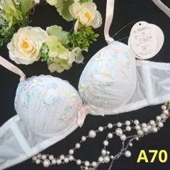 【A70】ブラ ブルー 水色 パステル リボン 花柄刺繍 フラワー パグ