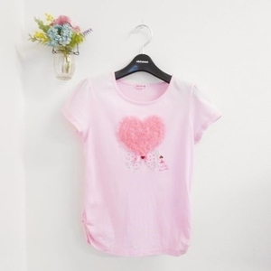 ミキハウス MIKIHOUSE リーナちゃん 140cm 半袖 Tシャツ カットソー ピンク ハート チュール リボン ロゴ 刺繍 トップス