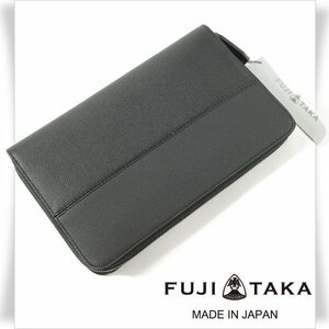 新品1円～★定価3万 FUJITAKA フジタカ 日本製 箱付き 牛革レザー スマートセルバッグ クラッチバッグ カード段4 ベリル 黒 ◆9416◆