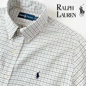 ラルフローレン RALPH LAUREN ボタンダウン チェック柄 長袖シャツ L ホワイト ネイビー ブルー シャツ 