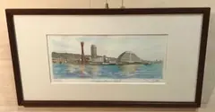 織田義郎「Harbor Land Kobe Ⅱ」銅版画＋手彩色　直筆サイン有り