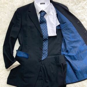 極美品 希少 L ポールスミス Paul Smith スーツ セットアップ テーラードジャケット パンツ 裏総柄 ロンドン 黒 ブラック 青 ブルー メンズ