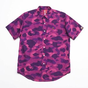 GO5747□ア ベイシング エイプ/A BATHING APE*COLORCAMO総柄/カモフラ/迷彩*ユニオンジャックタグ*半袖*レギュラーカラーシャツ*メンズ*S