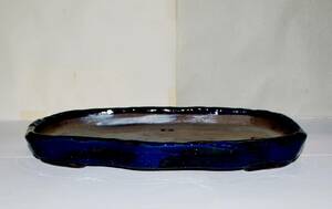 超希少・特注品・約5０年前後の古い　「陶翠」　製作中止盆器　海鼠釉　40.5㌢の変り鉢