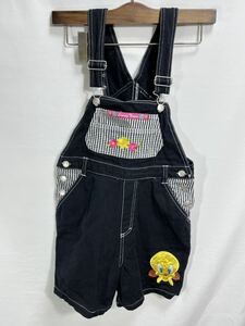 ■ 子供用 Looney Tunes Tweety フラワー 刺繍 オーバーオール ツナギ サイズ10 古着 ルーニーテューンズ トゥイーティー 花 ストライプ ■