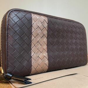 ★【美品！希少！】 BOTTEGA VENETA ボッテガヴェネタ イントレチャート ロングウォレット　長財布　男女　ダークブラウン　ゴールド