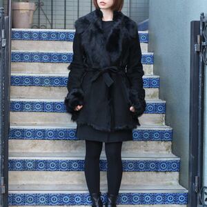 GRACE CONTINENTAL MOUTON BELTED COAT MADE IN ITALY/グレースコンチネンタルムートンベルテッドコート