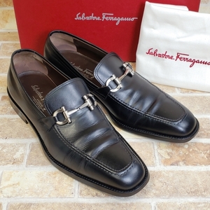 フェラガモ ガンチーニ レザー ビット ローファー 5.5 イタリア製 ブラック 革靴 Salvatore Ferragamo