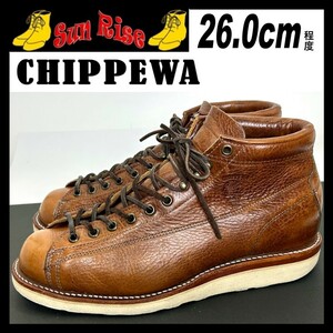 即決 CHIPPEWA チペワ メンズ 8EE 26cm程度 本革 レザー モンキーブーツ 茶色 ブラウン 革紐 カジュアル アメカジシューズ 革靴 中古