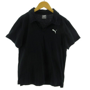 プーマ PUMA ポロシャツ スキッパーカラー 半袖 ロゴ刺繍 コットン ブラック 黒 ホワイト 白 S メンズ
