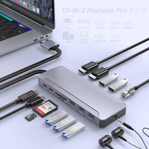 USB C ハブMacbook Pro、MacBook ドッキングステーション USB Type C ハブ トリプルディスプレイ、4K HDMI/ 100W PD急速充電