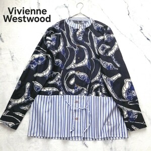 ヴィヴィアンウエストウッド Vivienne Westwood 長袖シャツ ストライプ プリント XL相当 近年モデル オーブロゴ 極美品