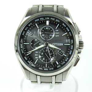 【中古】CITIZEN ATESSA シチズン アテッサ H804-T018696 メンズ腕時計 チタニウム ブラック文字盤 チタン 多針アナログ 電波ソーラー