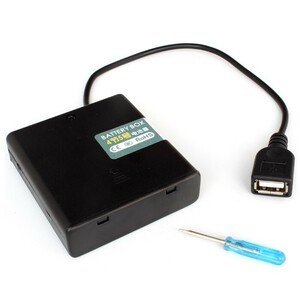 USB Type-A 電池ボックス ホルダー 単3 4本 スイッチ付き ケーブル 23cm
