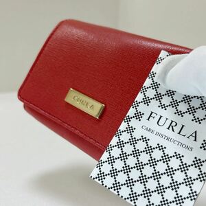 ☆美品☆ ◆FURLA フルラ◆ コインケース　キーリング＆パスケース付き　本革　ロゴ刻印　コーラルピンク 【送料無料】0205