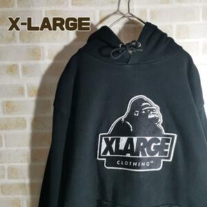 X-LARGE エクストララージ パーカー プルオーバー 黒 刺繍 ロゴ