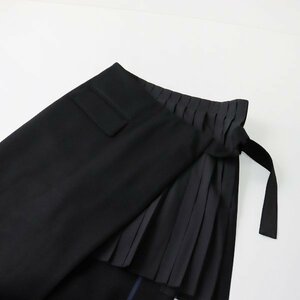 美品 2022AW Sacai サカイ Wool Melton Skirt ウールメルトンスカート 2/ブラック 黒 プリーツ付き 巻き ラップ【2400013401661】