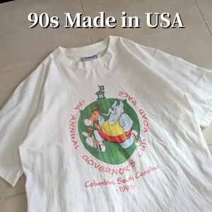 90s USA製　アニマル　牛 象 Tシャツ シングルステッチ L　AllSport