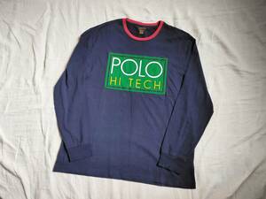 美品 POLO RALPH LAUREN ポロ ラルフローレン 長袖 ハイテック Tシャツ HI TECH LOGO GRAPHIC LONG-SLEEVE T-SHIRT ロンT 紺 ネイビー L△2