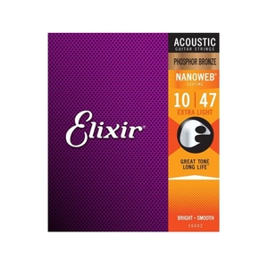 Elixir アコースティックギター弦 16002 PHOSPHOR BRONZE NANOWEB EXTRA LIGHT 10-47 正規品