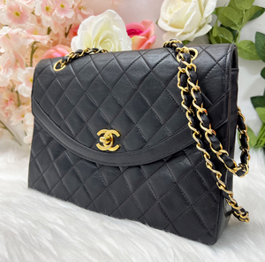 1円スタート CHANEL シャネル マトラッセ ラムスキン ダブルチェーン ショルダーバッグ ブラック ターンロック シール有 ターンロック