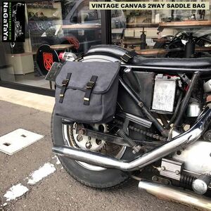 ビンテージキャンバス サドル&ショルダーバッグ VINTAGE CANVAS 2WAY SADDLE BAG バイカーバッグ ブラック 黒 ハンターカブ