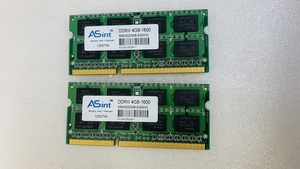 ASINT PC3-12800S 4GB 2枚組 8GB DDR3 ノートPC用 メモリ 204ピン DDR3-1600 4GB 2枚 DDR3 LAPTOP RAM