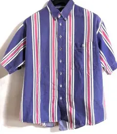 古着 オーバーサイズ ストライプ シャツ 半袖 半袖シャツ パープル 紫