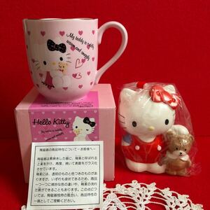 ハローキティ　キティちゃん　2点セット　貯金箱　マグカップ　クマ　くま　フワモコ　ピンク　ハート　陶器　2009年　サンリオ　未使用品