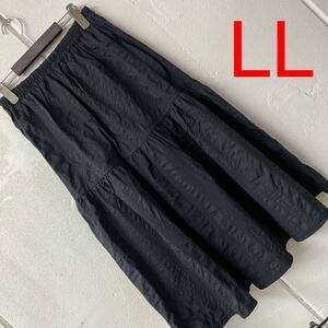 LLサイズ綿100%塩縮ストライプスカート黒