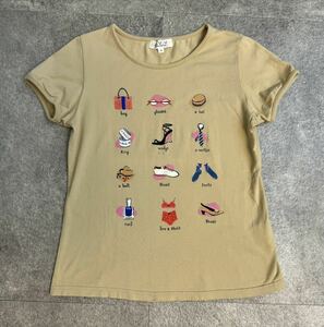 超 美品 希少 a.v.v MICHEL KLEIN PARIS 90s vintage イラスト プリント Tシャツ 42 ベージュ アーヴェヴェ ミッシェルクラン チビT 正規品