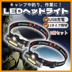 キャンプ 2台 釣り アウトドア 明るLED ヘッドライト い 充電式 200