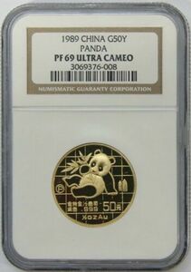1989中国1/2オンス 金 パンダ コインNGC PF69 硬貨