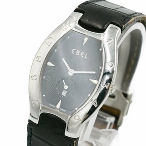 1円 稼働 良品 ケース付 EBEL エベル Lichine リシン 9012431 QZ クオーツ デイト スモセコ 黒文字盤 SS オーバル 腕時計 277520240416