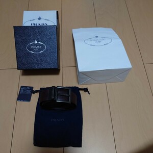 1【1円スタート 付属品完備 正規品 希少】プラダ PRADA 牛革ベルト 付属品完備 全長約100センチ 正規品 希少