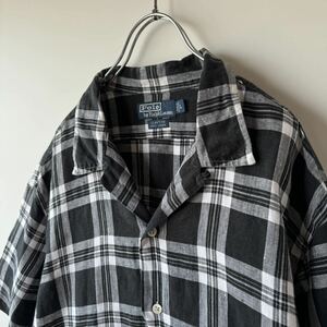 【1円スタート】POLO ポロ ラルフローレン 半袖シャツ Lサイズ ブラック チェック オープンカラー ビンテージ アロハ CLAYTON caldwell