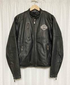 [Harley Davidson] ロゴ刺繍 フリースライナー シングルライダース バイカーレザージャケット S ブラック 本革 ハーレーダビッドソン