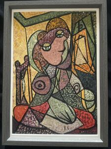貴重肉筆！パブロ ピカソ Picasso「婦人の肖像画」1917年 ミックスメディア 額装 オルセ美術館作品票 封蝋印 ピカソ公式印有り 模写
