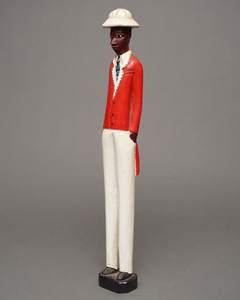アフリカ　コートジボワール　コロン人形　XLサイズ　No.28　レッドジャケットの男性　木彫り　立像　アフリカ雑貨　彫刻