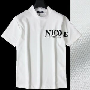 新品 ニコル ゴルフ 吸水速乾 中厚 モックネック 半袖 シャツ 48 (L) 白 NICOLE GOLF ハイネック シャツ メンズ ウェア 春夏 ◆CC2176B