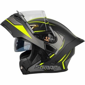 システムヘルメット　SOMAN　バイク用フルフェイスヘルメット　フリップアップ　UVカット99%　サイズ指定可能　蛍光幻視