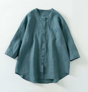 新入荷～綿麻 シャツ レディース ブラウス リネン 7分袖 シャツブラウス 麻混 トップス 大人 ゆったり 大きいサイズ ～緑
