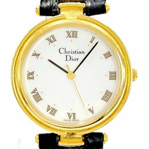 【1円スタート】Christian Dior クリスチャンディオール 3006 ラウンドフェイス GP ホワイト文字盤 クオーツ ボーイズ腕時計 266400