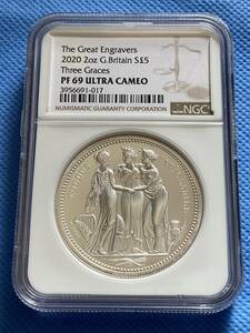 【貴重！！ロイヤルミント版】2020年イギリス　スリーグレイセス　2オンス5ポンド銀貨　NGC PF69 URTRA CAMEO