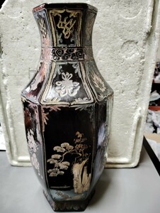 花瓶　中国古玩　骨董　古い　花器　中国画
